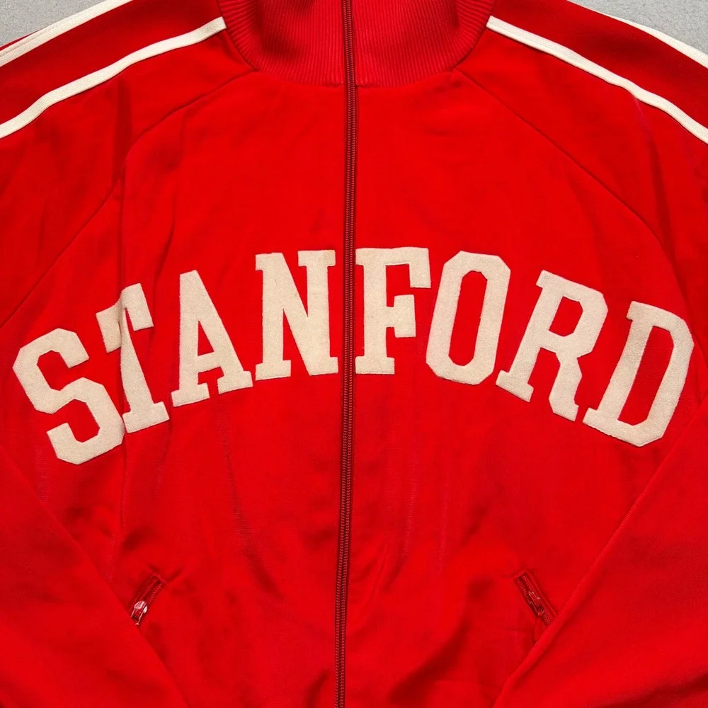Descente Track Jacket Mens L Red Stanford Vintage 80s Full Zip Athletic EH47